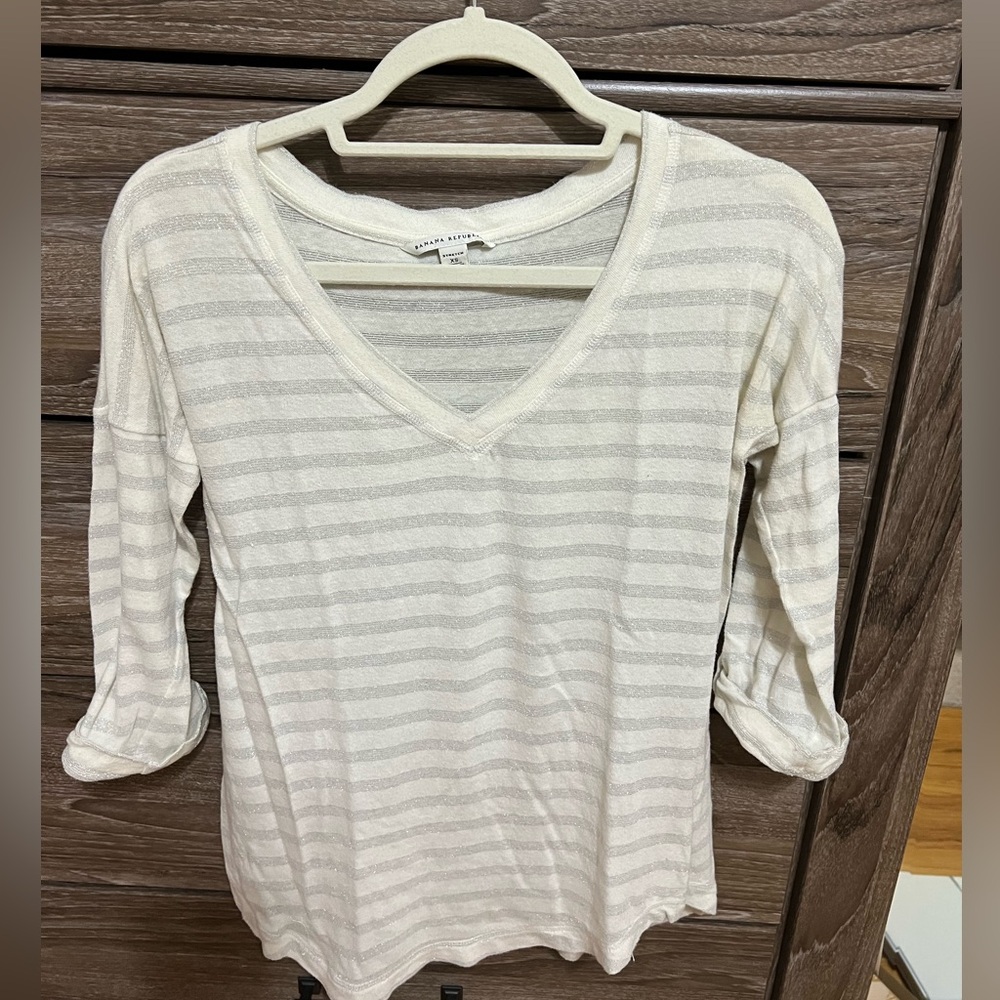 Banana Republic 3-4 rolled-sleeve white/silver stripped shirt